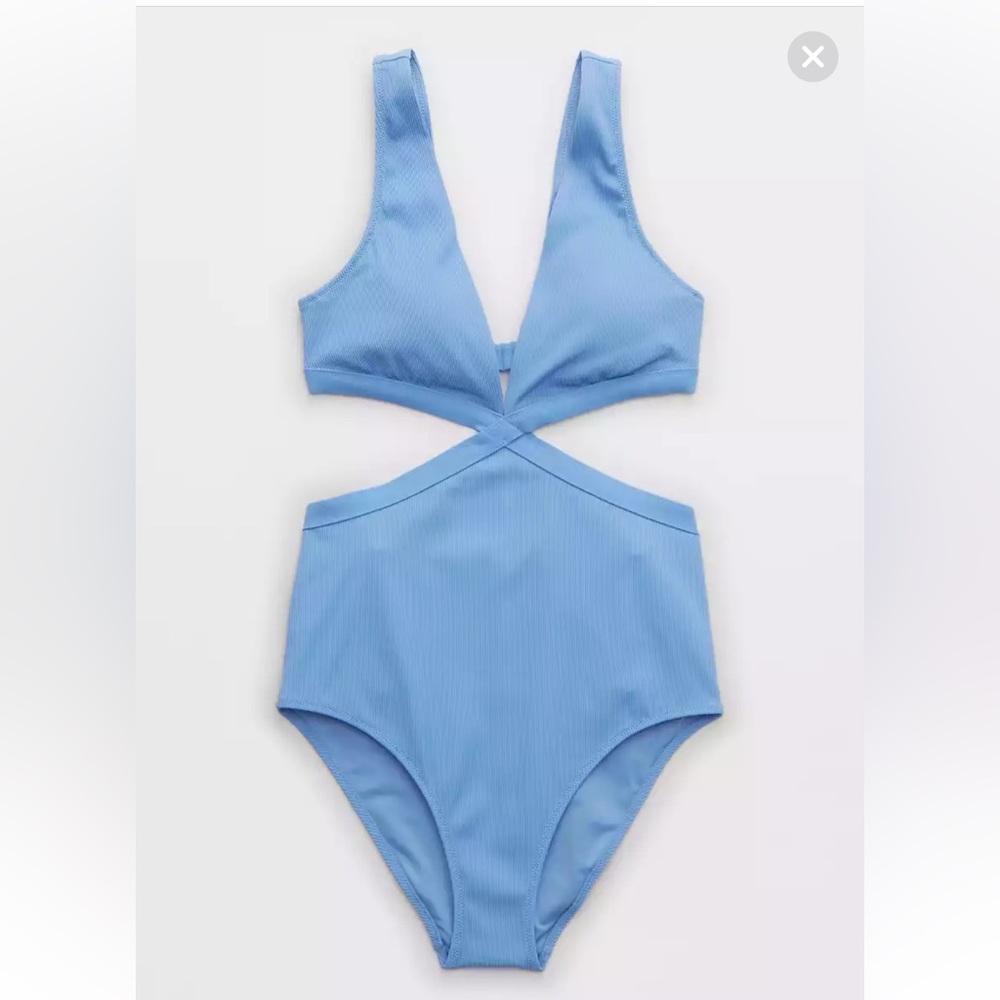 NWT Aerie Ribbed Mix Crossover Cut Out One Piece Swimsuit US L Long